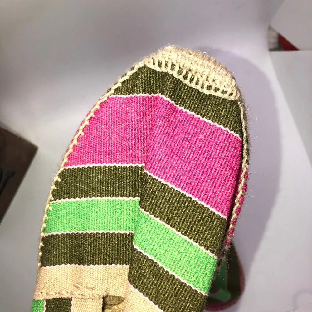 DIEGO Khaki, Pink Stripe Flat Slip On Espadrilles- UK 39/US?? *See Size Chart*